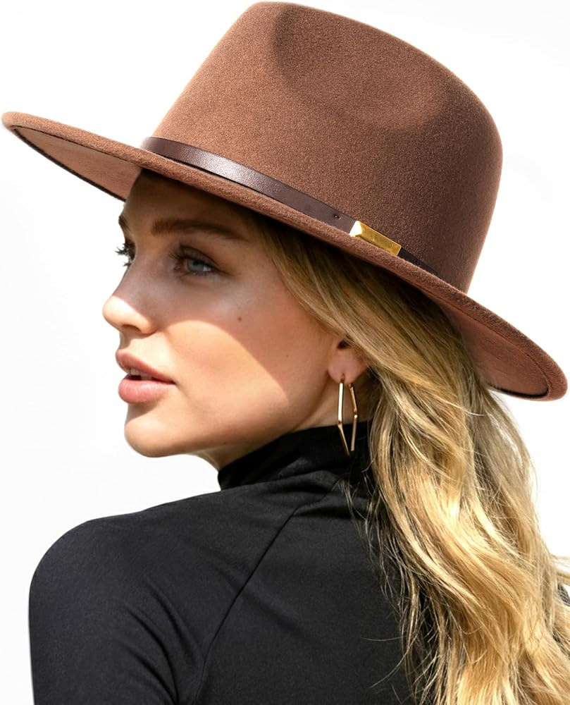 FURTALK Fedora Hats for Men Women Wide Brim Felt Panama Dress Hat with Belt Buckle Adjustable Siz... | Amazon (US)