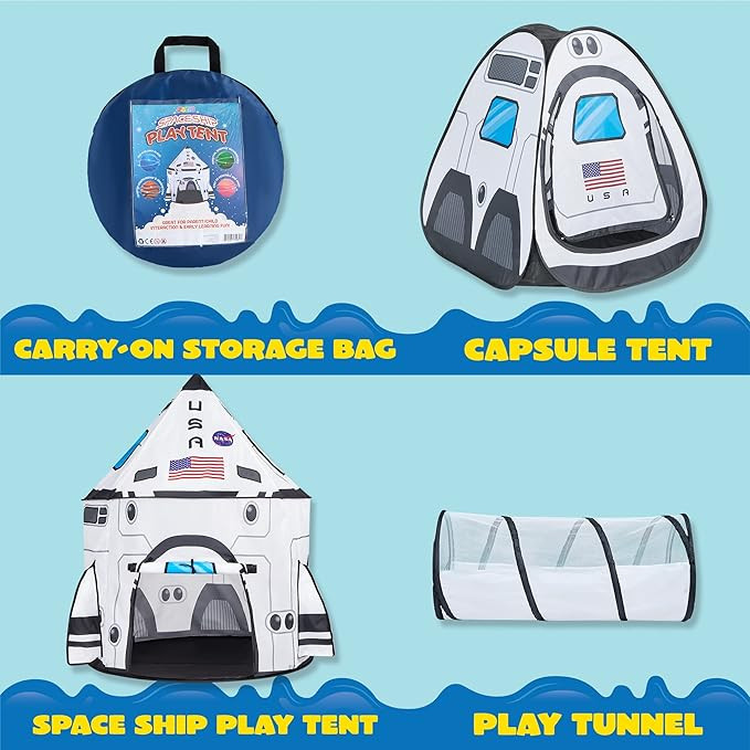 JOYIN White Rocket Ship Pop up Play Tent with Tunnel and Playhouse Kids Indoor Outdoor Spaceship ... | Amazon (US)
