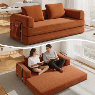 78" Convertible Sofa Bed, Corduroy Futon Couch with Storage Pocket, Boneless Pull Out Sleeper Sofa, Foldable Couch for Living Room Bedroom, No Assembl | Wayfair North America