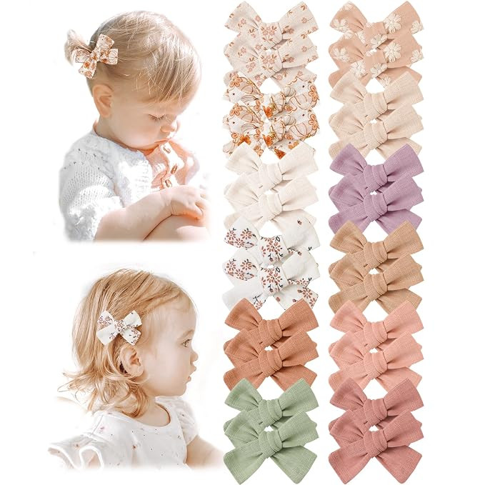Niceye Baby Hair Clips - 24 Pcs Fully Lined Hair Bow Clips for Fine Hair Cotton Tiny Hair Barrett... | Amazon (US)