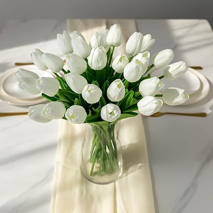 Nubry 30pcs Artificial Tulip Flowers Fake Real Touch Tulips Flower Bouquet for Wedding Arrangemen... | Amazon (US)