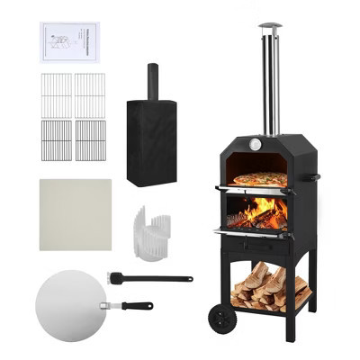 Outdoor Wood-Fired Pizza Oven, Portable Patio Pizza Maker with Stone, Peel, Cover, Rack & Fold-Up Legs. | Target