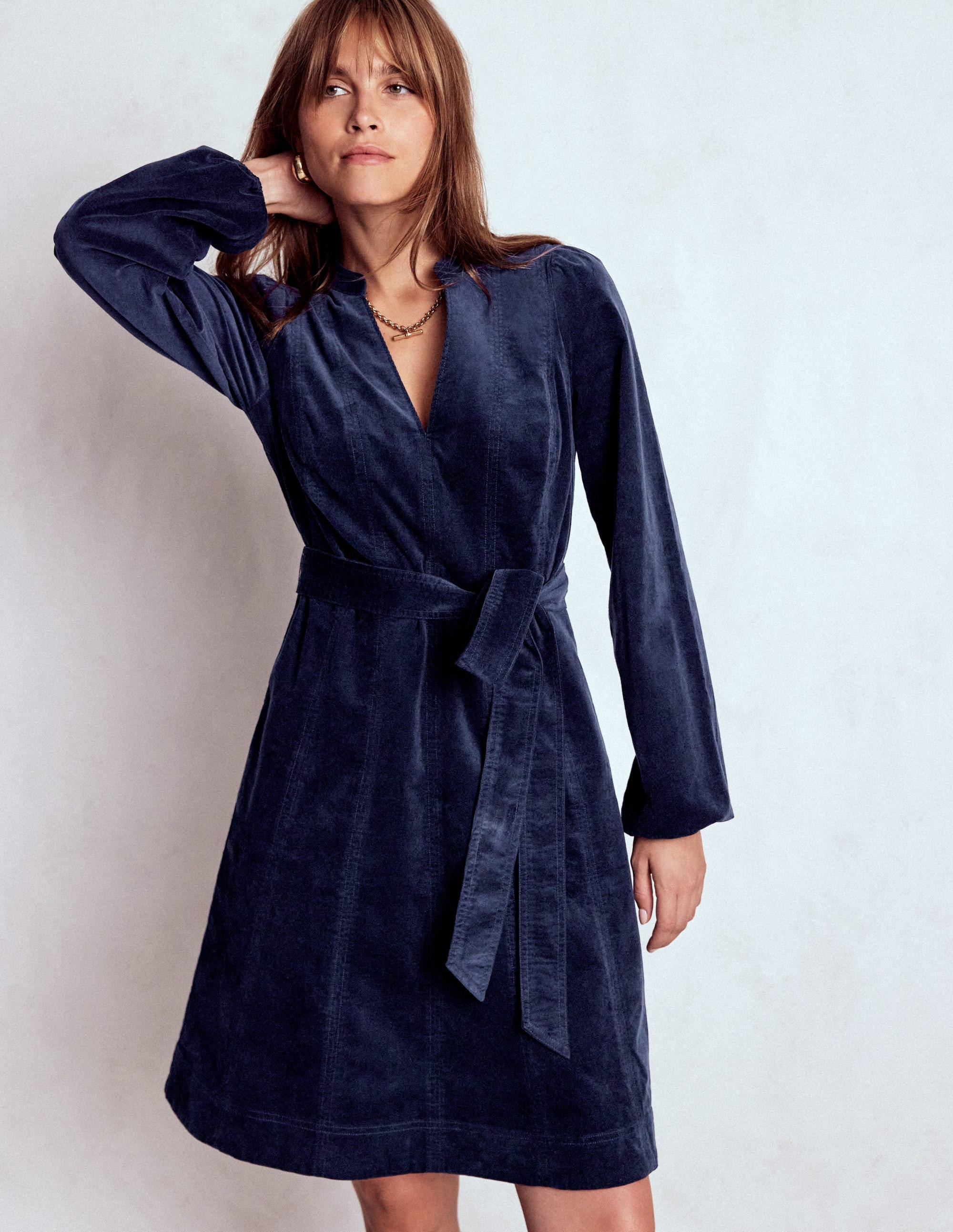 Ros Panelled Cord Short Dress-Navy | Boden (US)