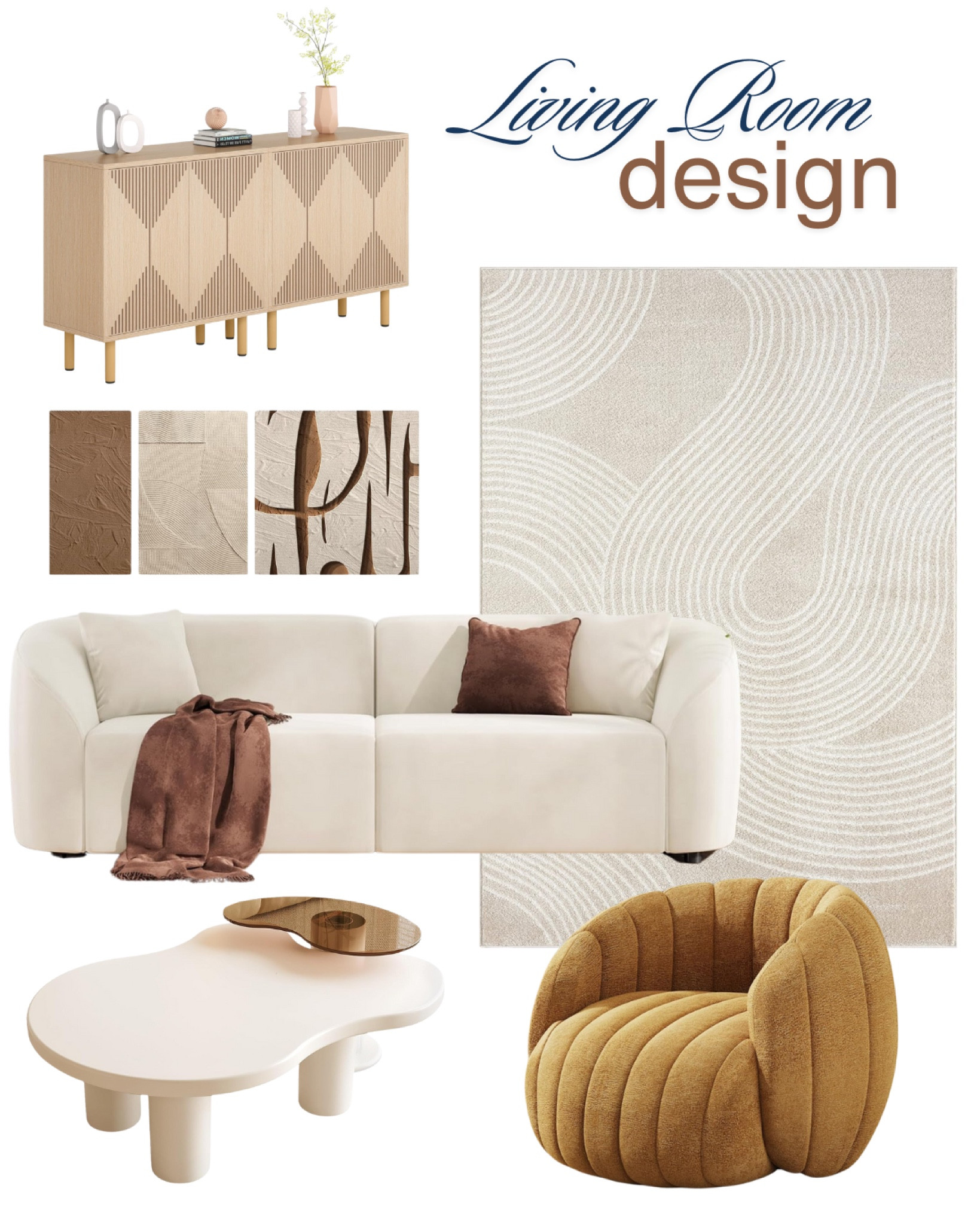 Living room, area rug, sofa, accent chair, coffee table, wall art, sideboard 

#LTKStyleTip #LTKHome #LTKSeasonal