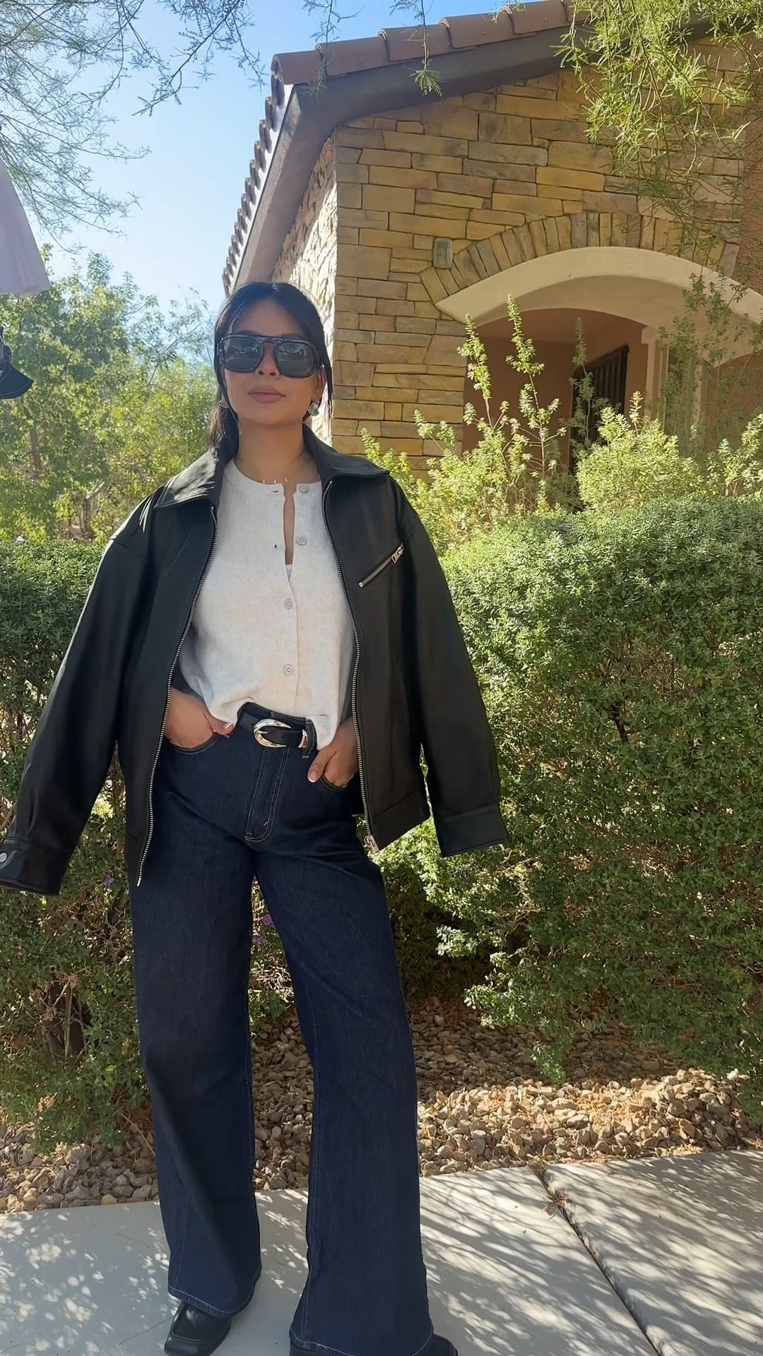 Jeans: 24 
Top: XS
Leather bomber: S 

#LTKStyleTip #LTKU #LTKSeasonal