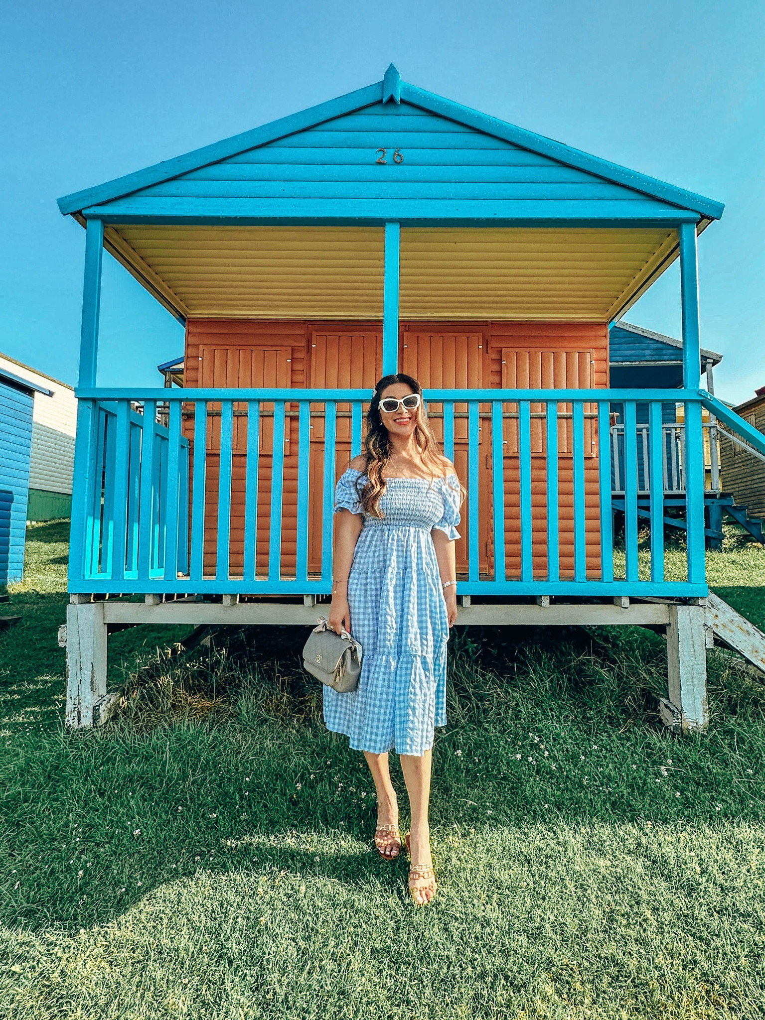🔍 Blue dress, gingham dress, white sunglasses, cat eye sunglasses, holiday style, holiday outfit, vacation outfit, off shoulder dress, sandals, brown sandals, Chanel bag, Chanel handbag, grey handbag, cottagecore

#LTKSeasonal #LTKMostLoved #LTKeurope