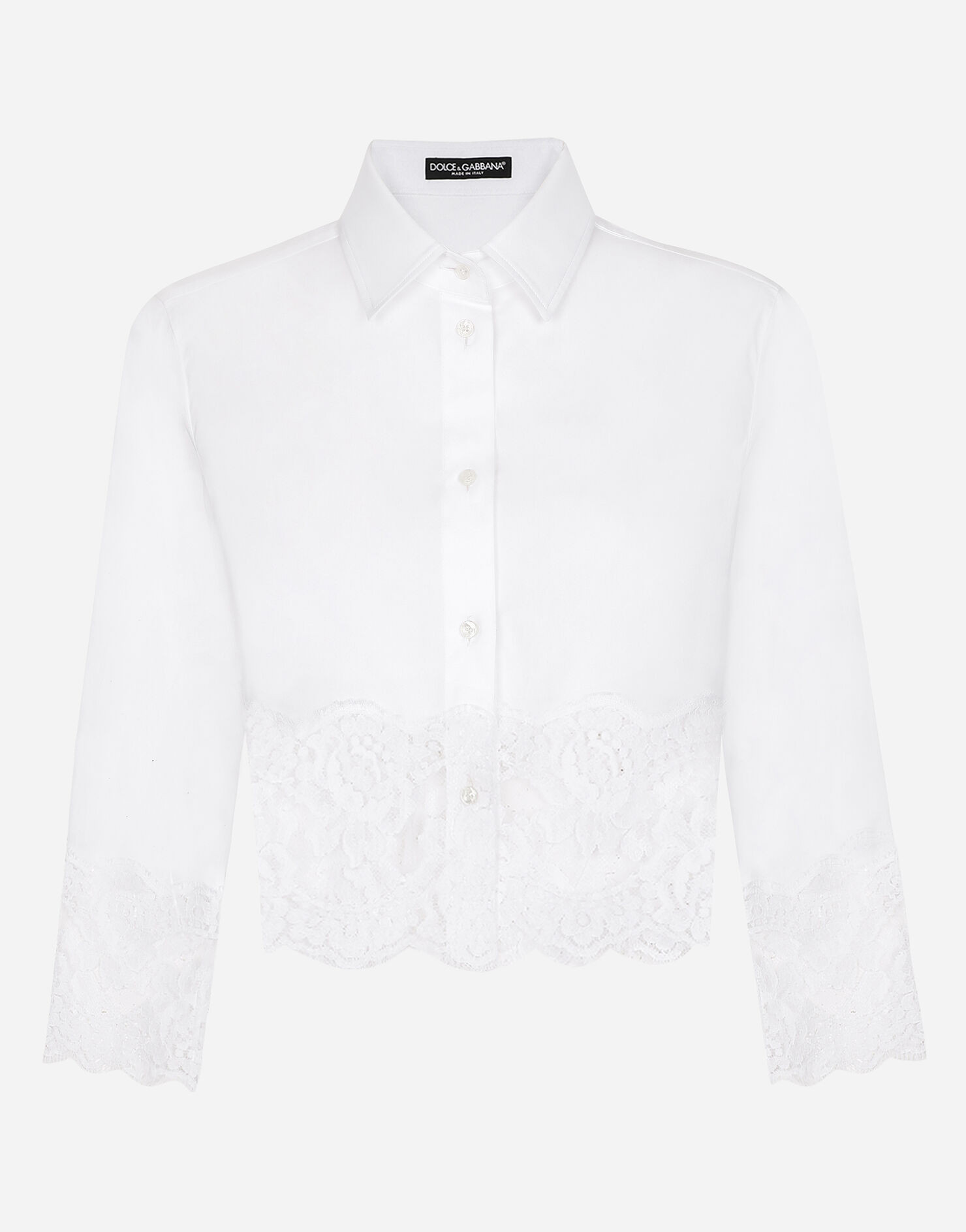 Cropped poplin shirt with lace inserts | Dolce & Gabbana US