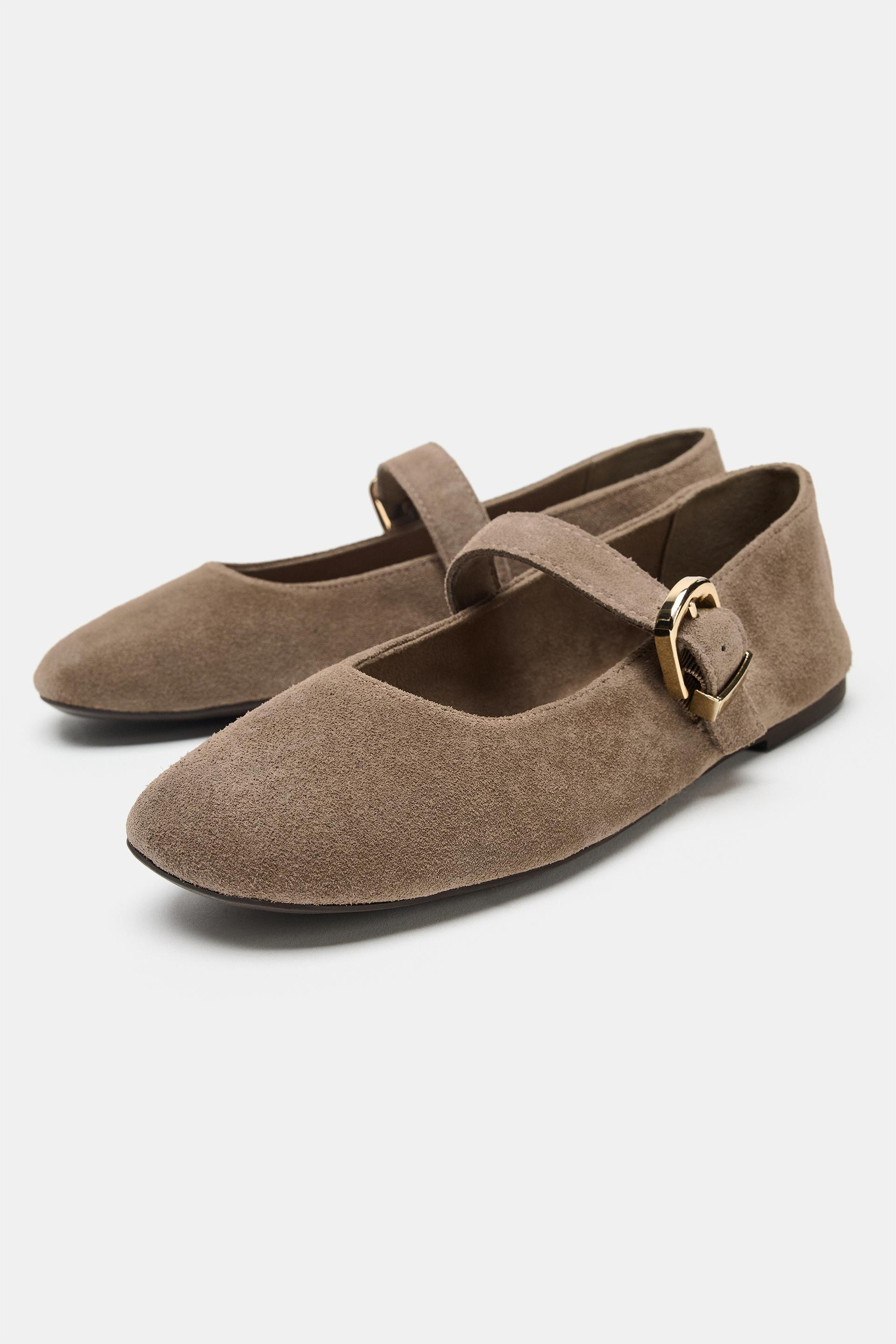 SPLIT SUEDE BALLET FLATS | Zara UK