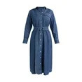 Free Assembly Women's and Women's Plus Belted Denim Midi Shirtdress with Long Sleeves, Sizes XS-4... | Walmart (US)