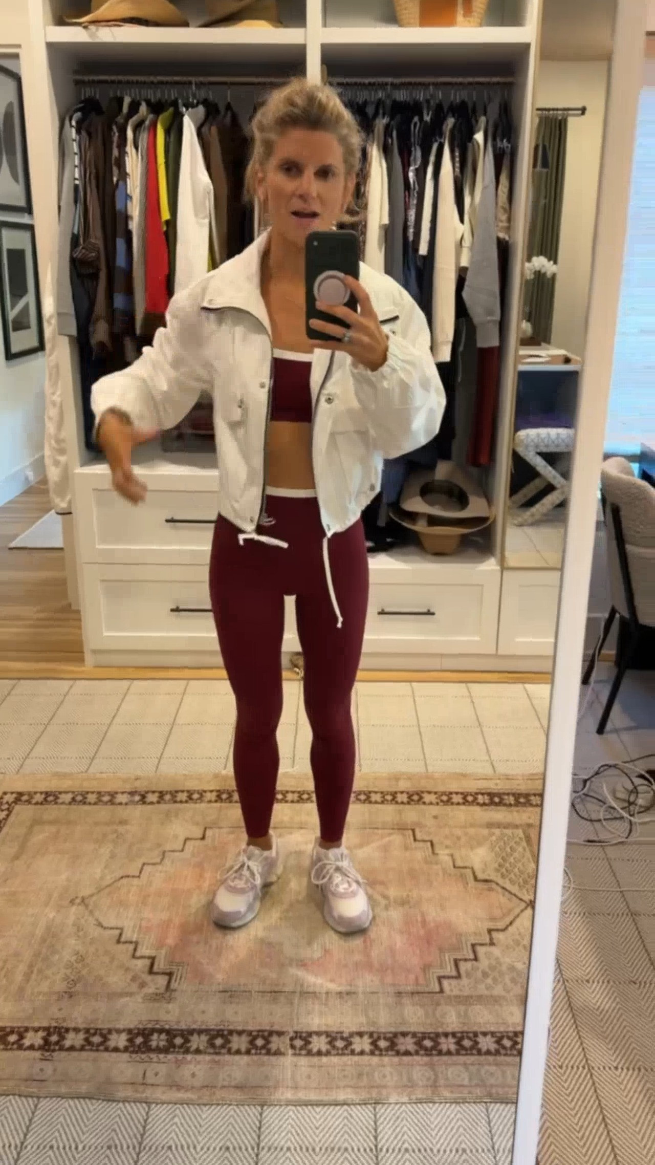 Amazon Burgundy Active Set. Paired with Amazon oversized funnel neck lightweight jacket  

 