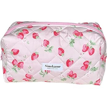Cotton Quilted Makeup Bag, Cute Aesthetic Strawberry Pencil Case Pouch Toiletry Bag Cosmetic Bag ... | Amazon (US)
