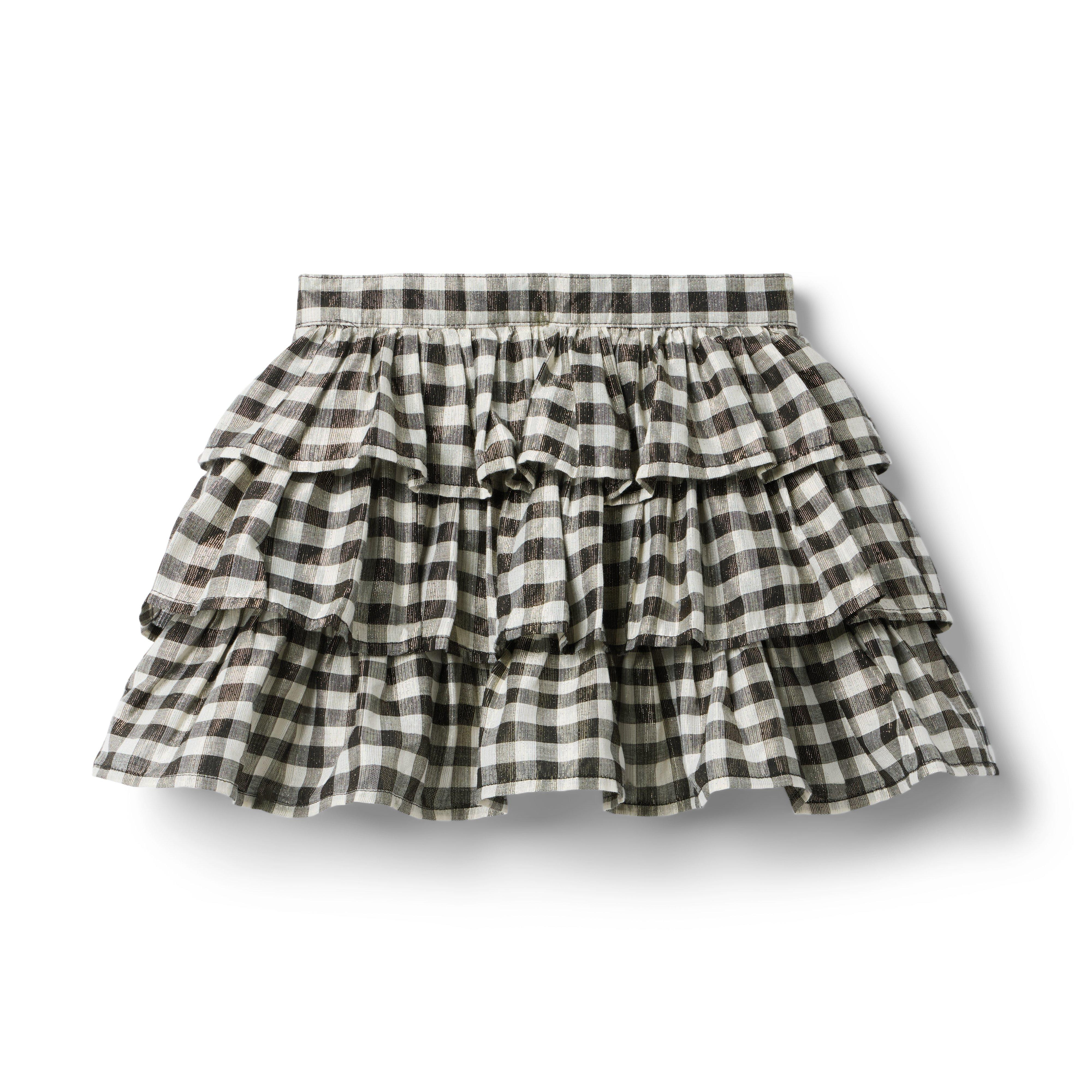 Janie and Jack | Gingham Shimmer Tiered Skirt - White / 12 | Janie and Jack