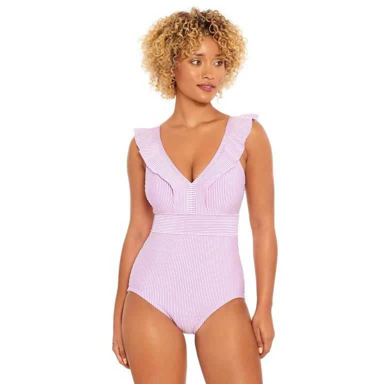 Time and Tru Women’s Ruffle Seersucker One Piece Swimsuit, Sizes XS-3X - Walmart.com | Walmart (US)