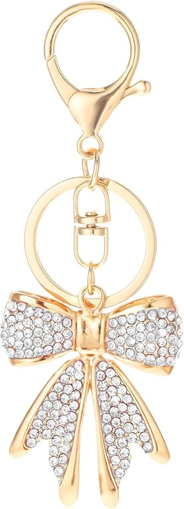 White Rhinestone Bow Keychain Gold Bow Keychain Bowknot Keychain Sparkly Gold Plated Bow Bag Char... | Amazon (US)