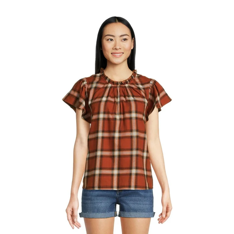 Time and Tru Women's Popover Woven Top with Puff Sleeves, Sizes S-XXXL | Walmart (US)