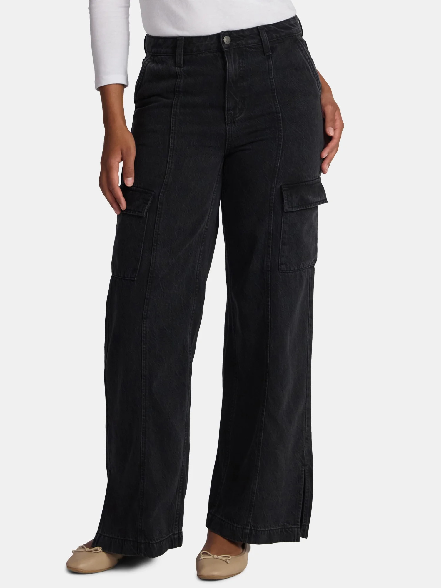 Time and Tru Women's Wide Leg Cargo Jeans, 31" Inseam, Sizes 0-20 | Walmart (US)
