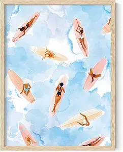HAUS AND HUES Surfing Beach Wall Art - Watercolor Surfboard Print, Coastal Room Decor (Beige Fram... | Amazon (US)
