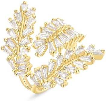 KissYan Gold Rings for Women, 14K Gold Plated Adjustable Statement Irregular Geometric Diamond Tw... | Amazon (US)