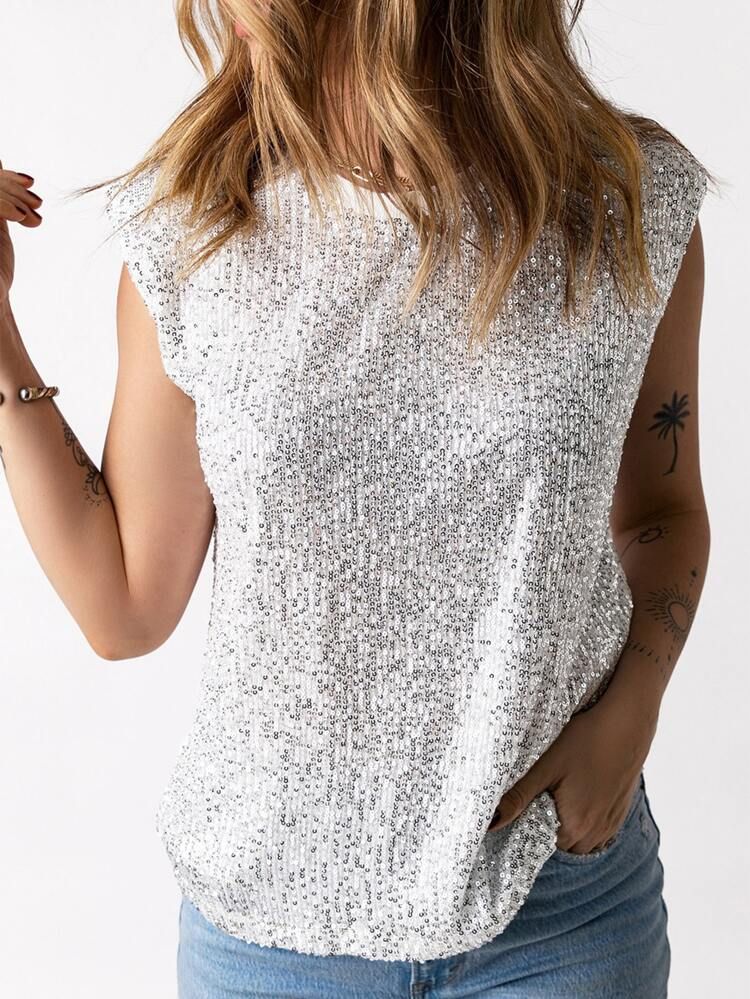 Solid Sequin Tank Top | SHEIN