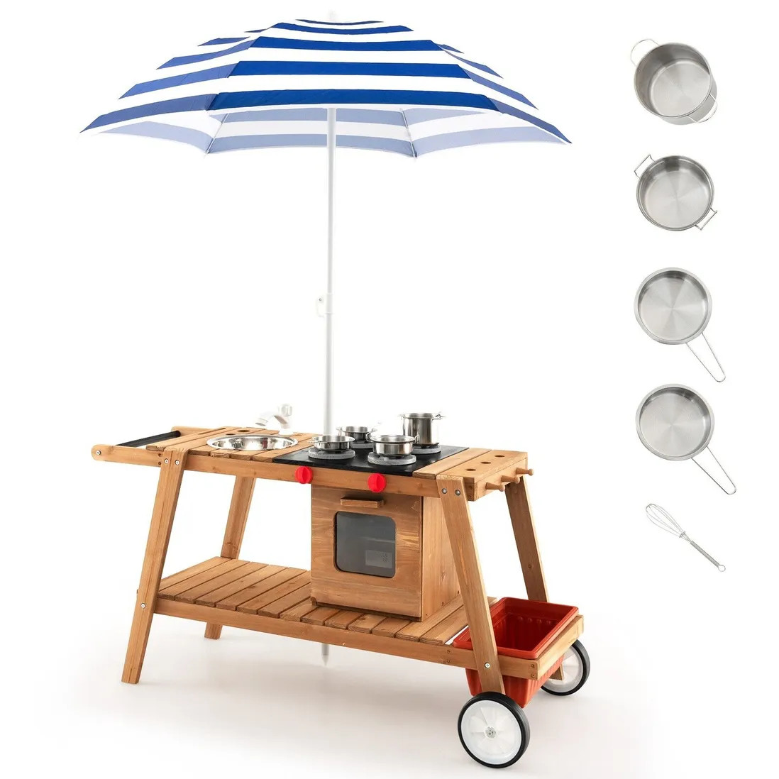 Playsets | Wooden Mud Kitchen Outdoor Kitchen Playset with Umbrella Sink Storage Cabinet | Costwa... | Debenhams UK