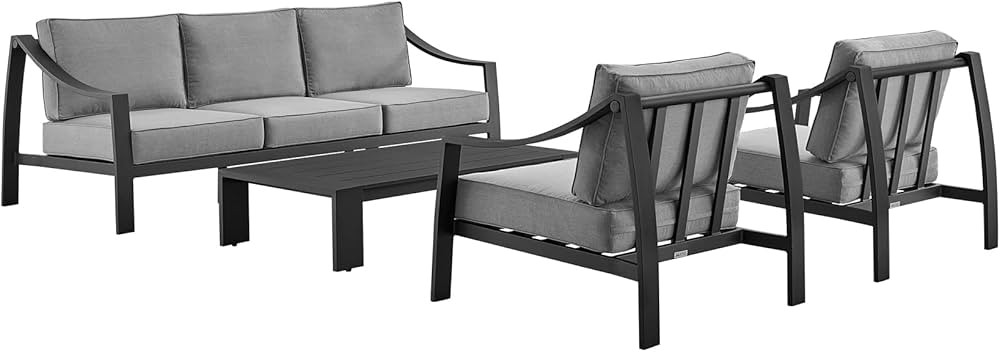 Armen Living Mongo Modern Outdoor Patio, 4 Piece Set, Black Aluminum and Gray | Amazon (US)