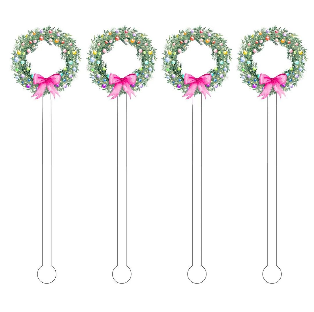 Rainbow Christmas Wreath Stir Sticks Wreath Swizzle Sticks - Etsy | Etsy (US)