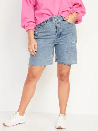 Extra High-Waisted Button-Fly Sky-Hi Straight Cut-Off Jean Shorts for Women -- 7-inch inseam | Old Navy (US)