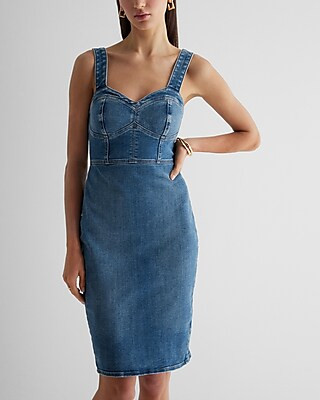 Denim Sweetheart Neckline Corset Sheath Dress | Express