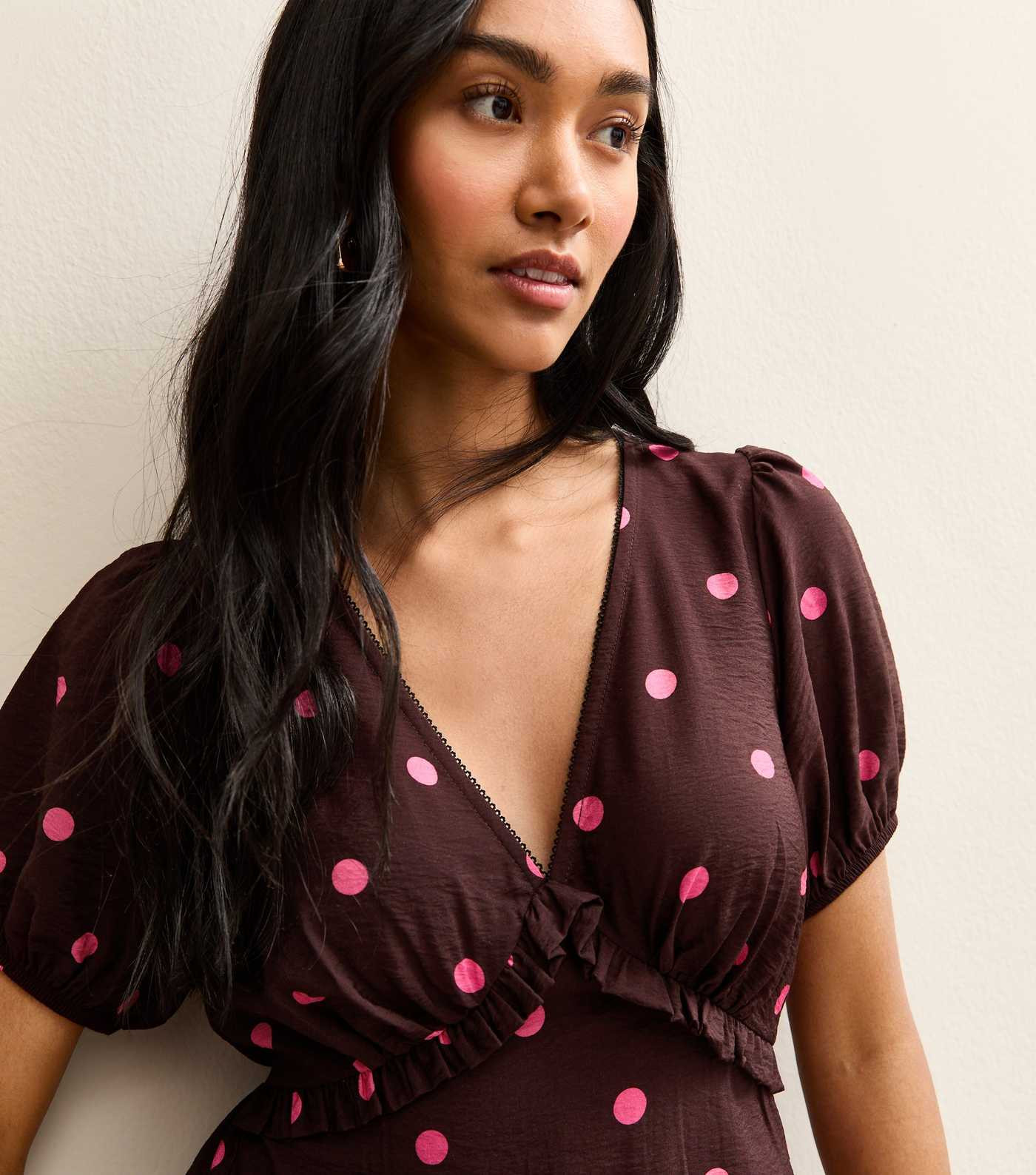Burgundy Polka Dot Print Short Sleeve Midi Dress | New Look | New Look (UK)