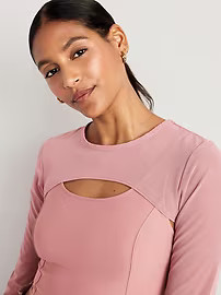 PowerSoft 2-in-1 Mesh-Sleeve Cropped Top for Women | Old Navy (US)