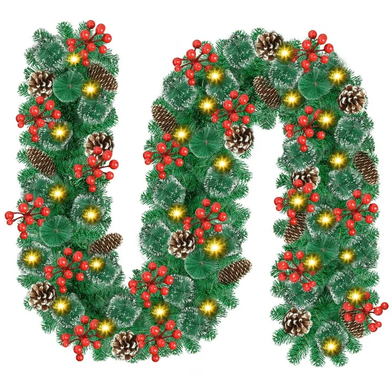 Christmas Garland Decorations, 9FT Christmas Garland with Lights Pre-lit Artificial Garland for S... | Walmart (US)