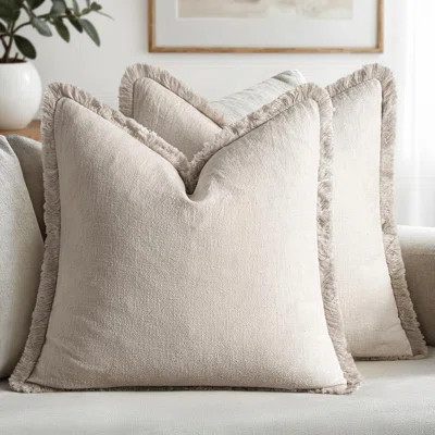 Decorative Throw Pillow Covers Neutral Linen Fringe Throw Pillows Set Of 2 Natural Beige Boho Farmhouse Cushion Covers With Tassels For Couch Sofa Bed | Wayfair North America