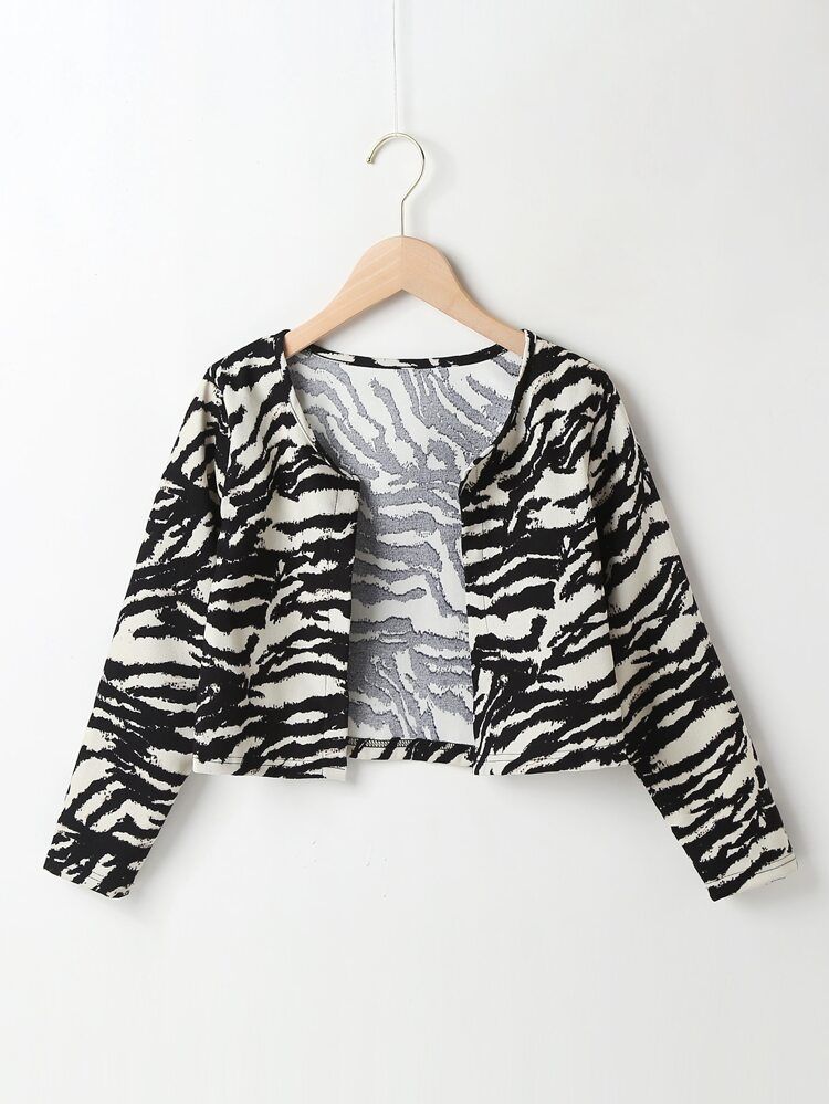 Girls Zebra Striped Open Front Jacket | SHEIN