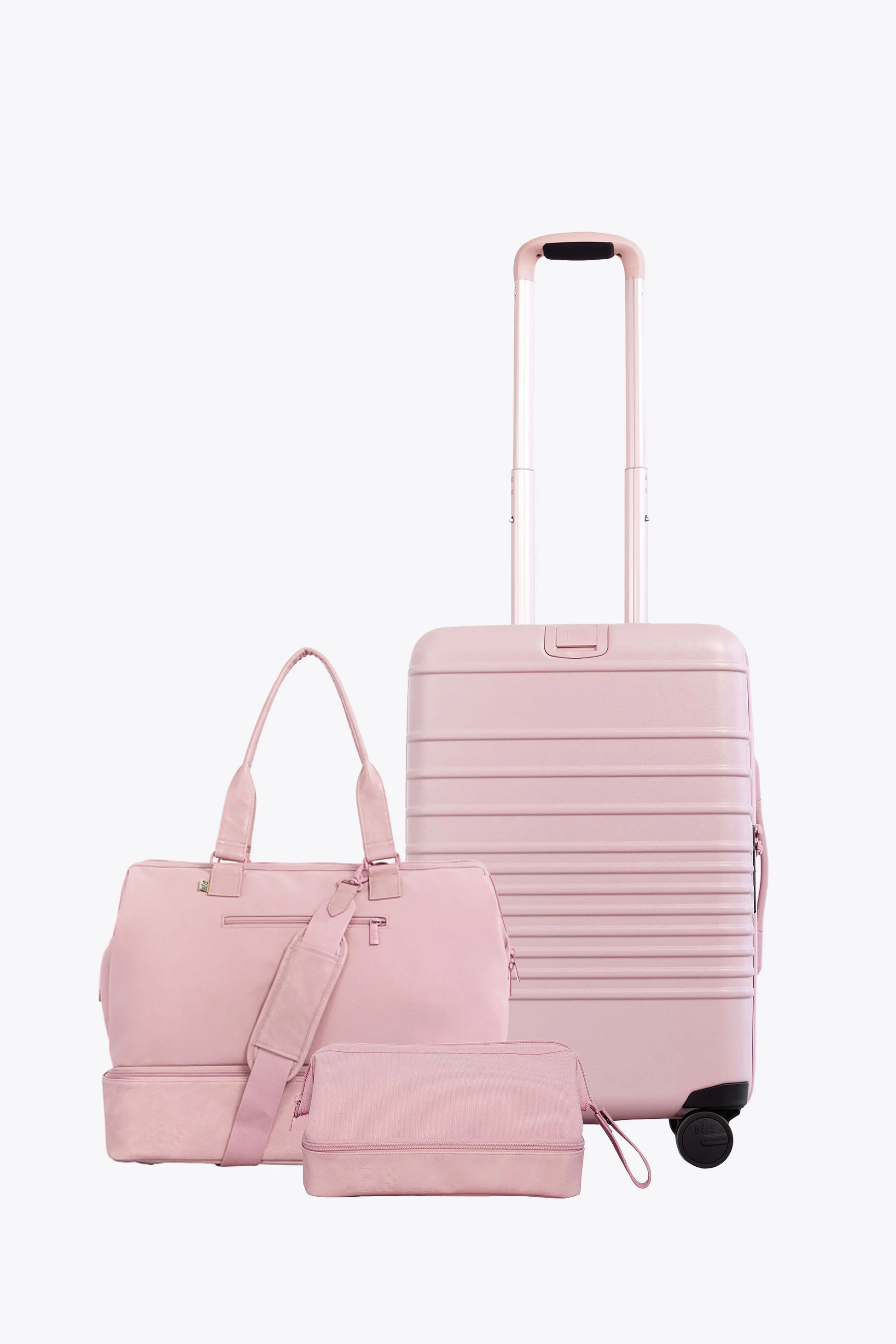 BÉIS 'The Essential Set' in Atlas Pink - 21" Carry On Roller, Weekender Bag & Dopp Kit Set | BEIS
