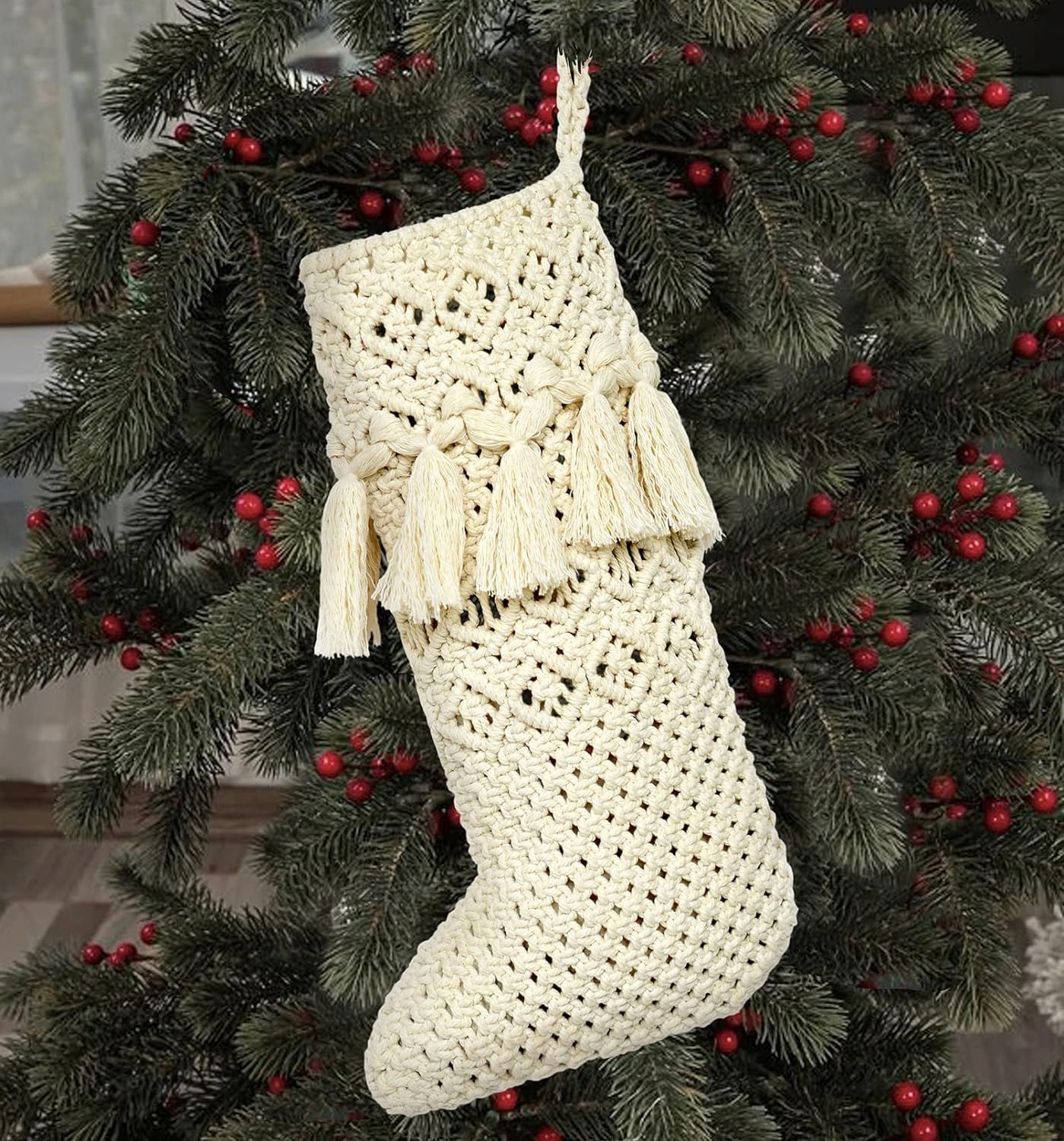 IOWER Christmas Stockings Boho Macrame Christmas Decorations Personalized Double-Sided Fireplace ... | Amazon (US)