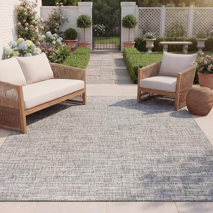 SAFAVIEH Outdoor Area Rug 8x10 - Beach House Collection - Large - Modern Design, Grey & Ivory, We... | Amazon (US)
