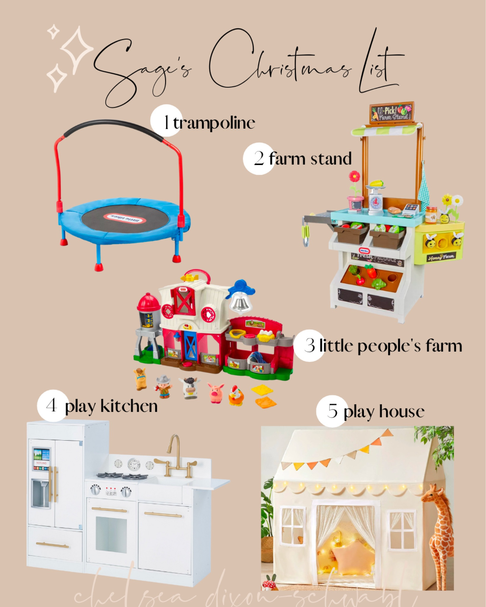 Toddler Christmas List!

Trampoline / farm stand / little peoples farm / play kitchen / play house 

#LTKGiftGuide

#LTKGiftGuide #LTKHoliday #LTKbaby