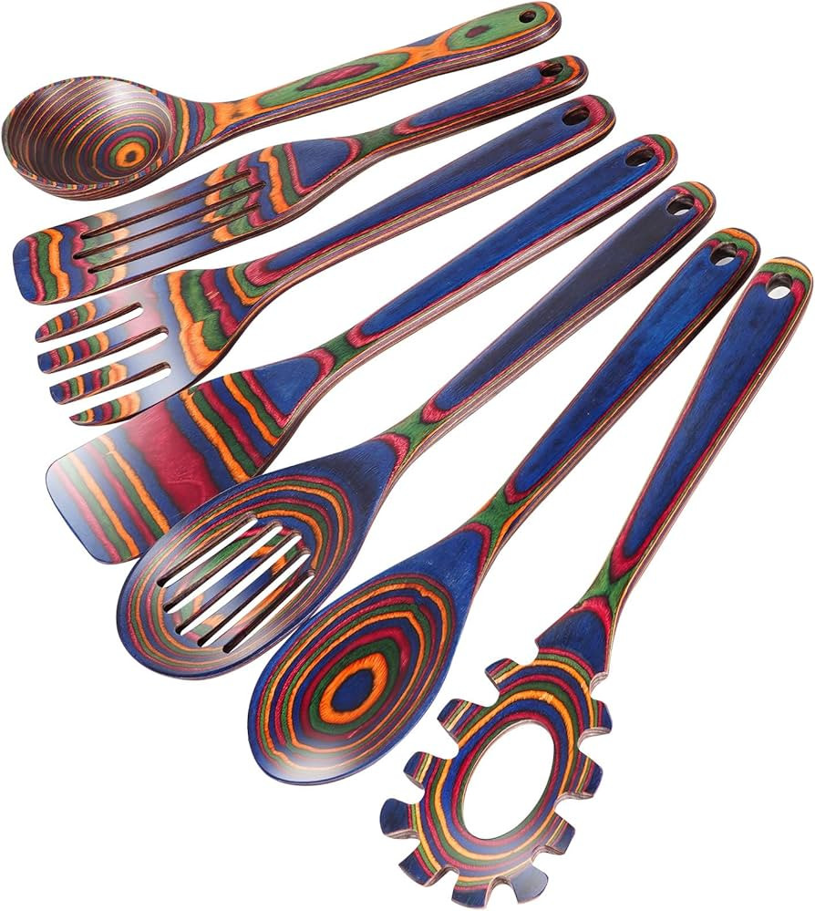 Wooden Spoons for Cooking – 7 Piece Pakkawood Kitchen Utensils Set with Spatulas, Spoons, Ladle... | Amazon (US)