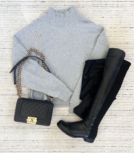 Winter outfit that can be dressed up more with a coat! Paired this waffle mockneck top with faux leather leggings and knee-high boots for a chic look. Perfect for elevated casual outfit, winter outfit and more. To is 25% off plus an additional 15% off with code CYBER15, leggings are 20% off and boots are 30% off for Black Friday and cyber Monday deals 

#LTKCyberWeek #LTKsalealert #LTKstyletip