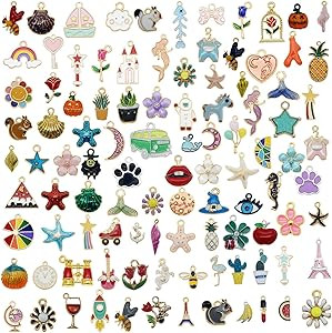 JJG 100Pcs(50PAIRS) Assorted Fruits Mermaid Animals Gold Plated Enamel Pendants Necklace Bracelet... | Amazon (US)
