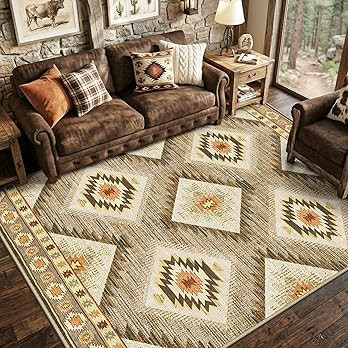 Area Rug 5x7 Rug Machine Washable Non-Slip Low Pile Print Pattern Western Rug for Living Room Bed... | Amazon (US)