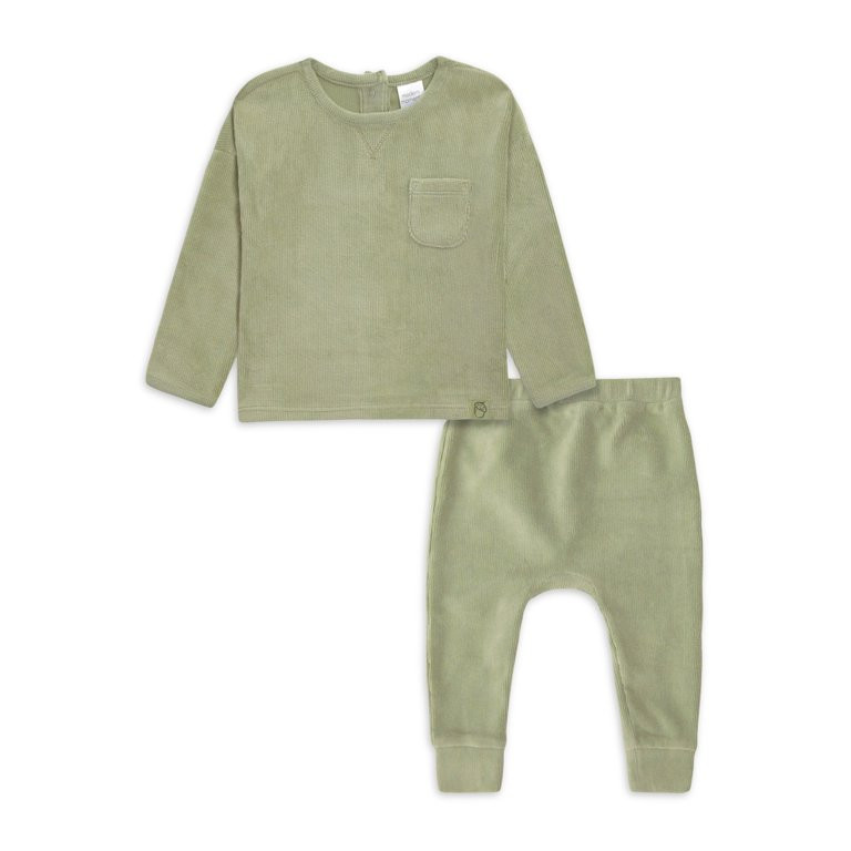Modern Moments by Gerber Baby Boy or Girl Gender Neutral Long Sleeve Velour Top & Pant, 2-Piece O... | Walmart (US)