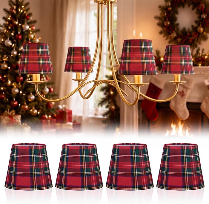 4 Pcs Christmas Chandelier Lamp Shades Tartan Plaid Lamp Shades | Amazon (US)