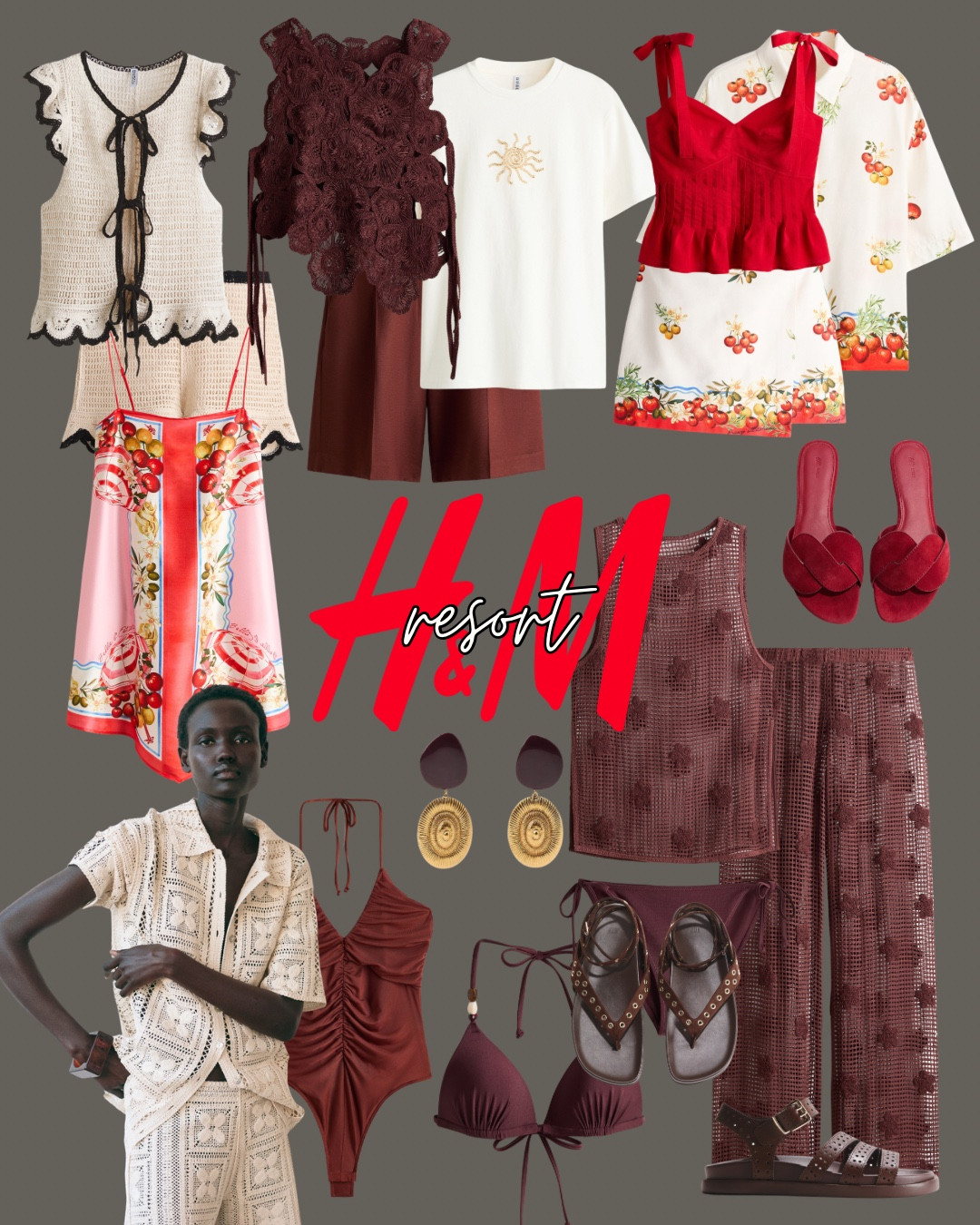 Resort season at H&M just landed and the colour story is everything: rich chocolate browns, warm creams and pops of Mediterranean red 🍅🤎 .

Like this post to save it to your favourite folder and come back later to shop.

resort wear, H&M resort collection, summer holiday outfits, euro summer outfits, crochet co-ord set, chocolate brown outfit, linen trousers outfit, tomato print dress, summer crochet top, beach club outfit, burgundy bikini set, woven summer bag, leather sandals women, raffia accessories, statement summer earrings, mediterranean style outfit, coastal summer look, vacation outfit ideas, chic summer outfits, neutral summer palette 🍅☀️🤎

#LTKootd #LTKWorkwear #LTKSeasonal