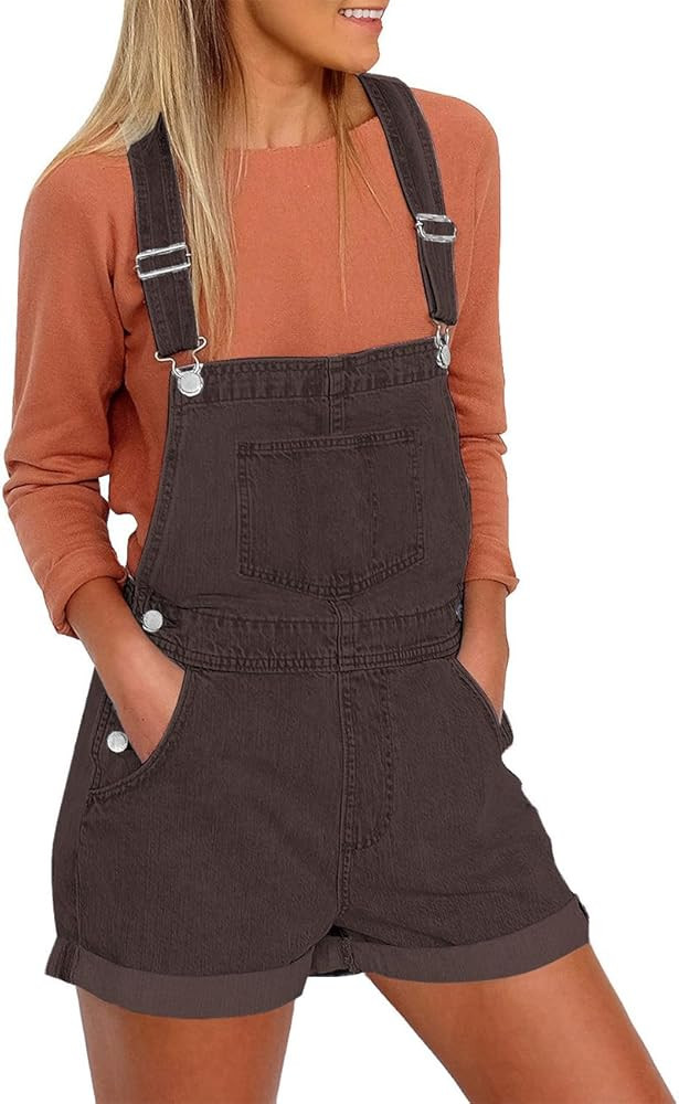 luvamia Women's Casual Adjustable Strap Cuffed Hem Denim Bib Overalls Shorts Romper | Amazon (US)
