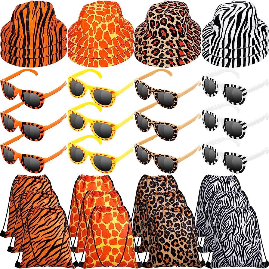 Haysandy 36 Pack Safari Animal Print Party Favors with 12 Kids Jungle Hats, Drawstring Bags Sungl... | Amazon (US)