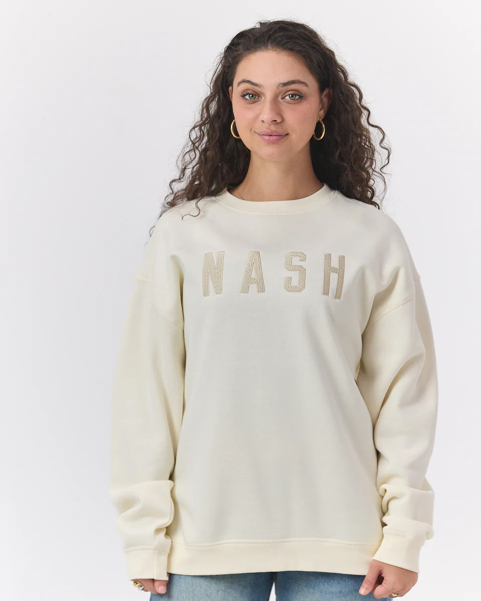 Lucy Embroidered Crew [Vintage White] | The NASH Collection