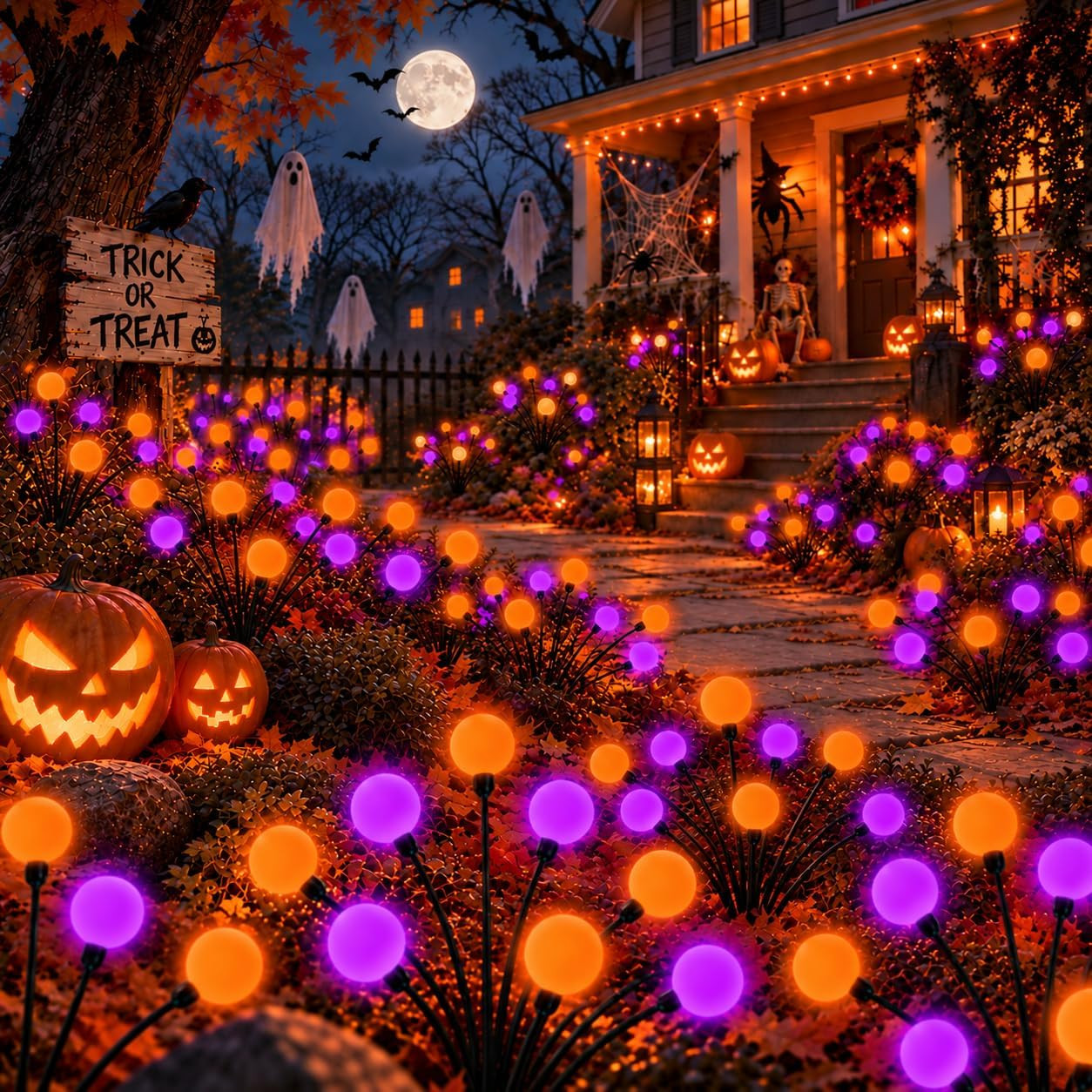 OZS 6 Pack Orange Purple Halloween Decorations Outdoor Solar Firefly Lights | Amazon (US)