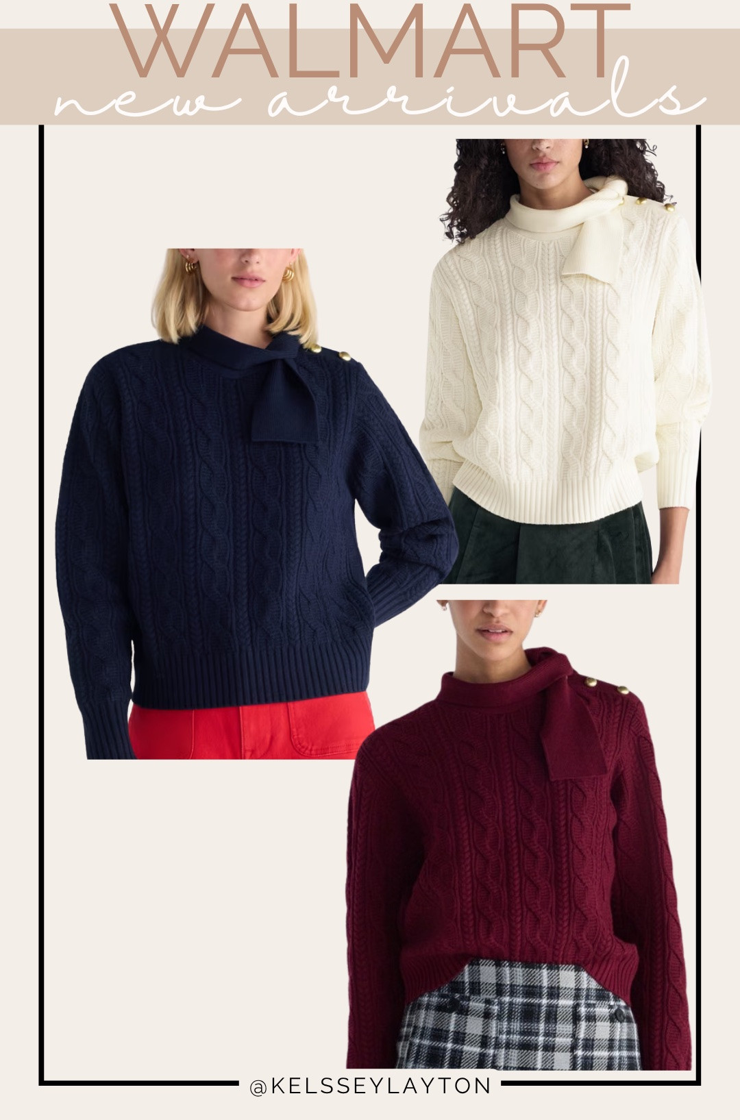 Cable knit sweater with side tie and gold buttons