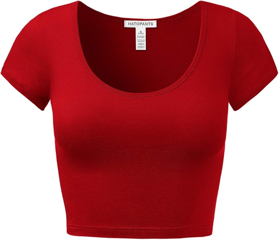 Women's Cotton Basic Scoop Neck Crop Top Short Sleeve Tops | Amazon (US)
